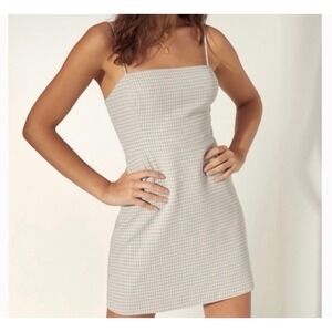 Wilfred Aritzia Check Mini Dress Tan Blue Gingham Plaid Size 2